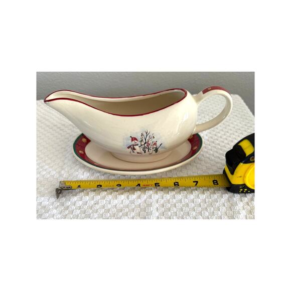 Royal Seasons Stoneware Snowman Scene Gravy/Sauce Boat & Drip Plate-Holidays EUC - Picture 2 of 7